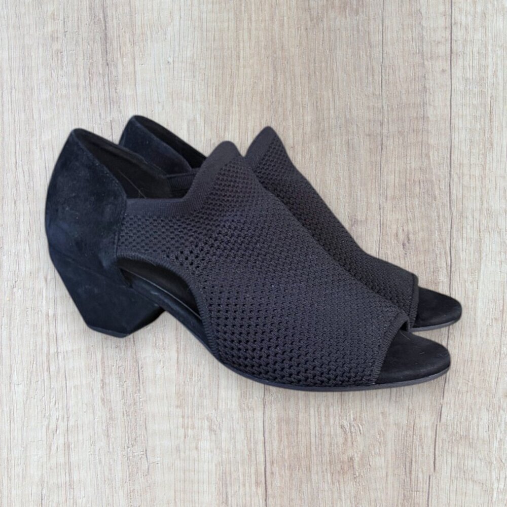 Eileen Fisher Wink Knit Open Toe Block Heel Sandal Pump Black 9.5